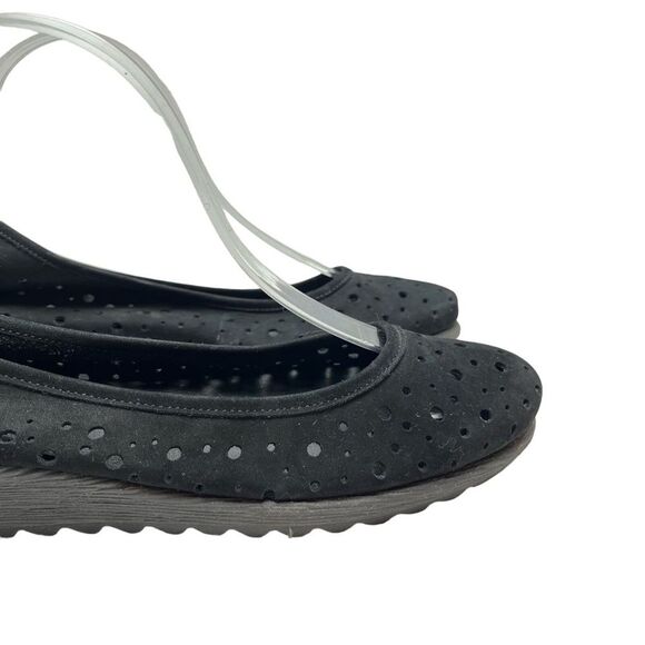 THE FLEXX Black Genuine Leather Suede Loafers Slip On Low Wedge Shoes Casual 9.5 - Picture 3 of 15